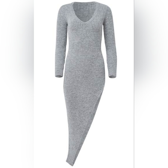 Venus Asymmetrical Maxi Gray Sweater Dress, Size 3X - Picture 2 of 9